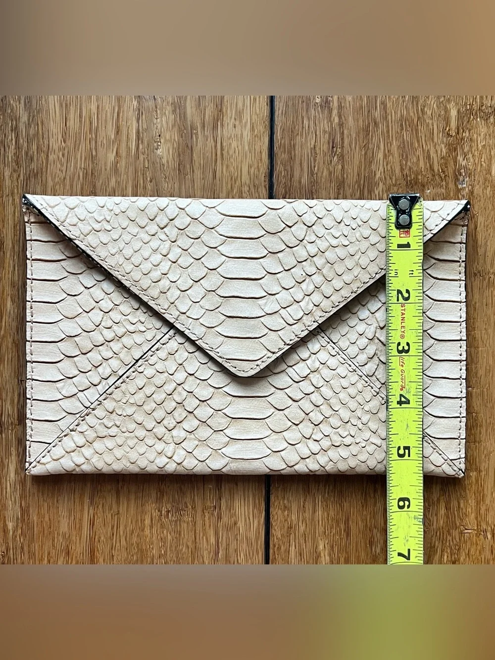 Loeffler Randall Python-Embossed Nude Leather Envelope Clutch